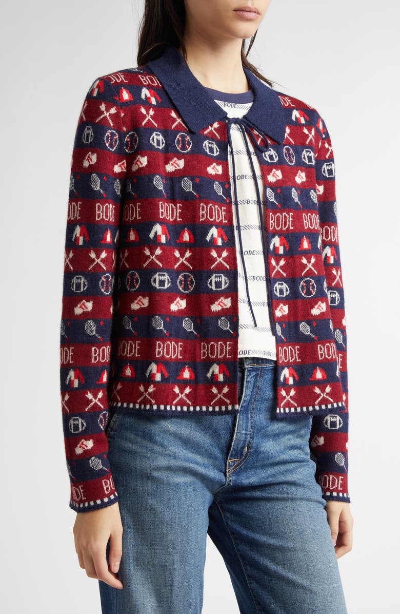 Bode Sporting Jacquard Baby Alpaca Cardigan, Alternate, color, 