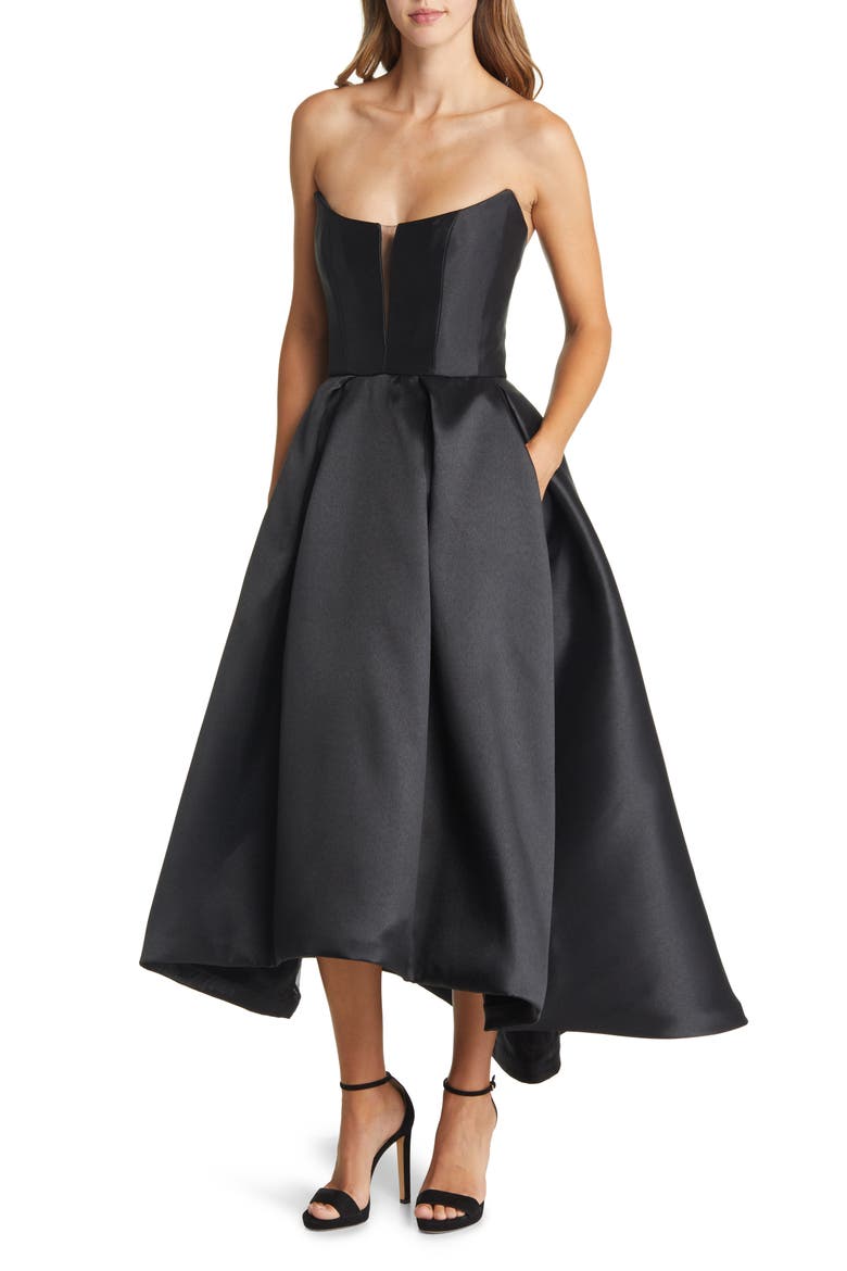 Strapless Satin Gown, Main, color, BLACK