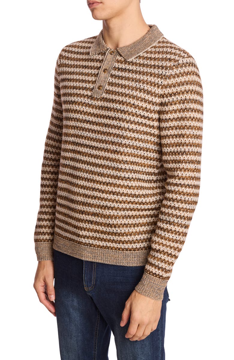 PAISLEY & GRAY Stripe Long Sleeve Polo, Alternate, color, Coffee Cream