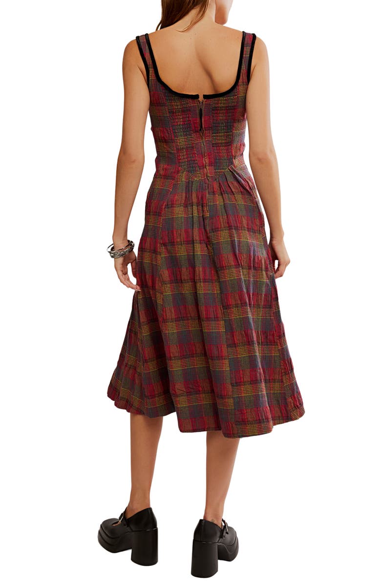 Free People Freya Plaid Bow Midi Dress, Alternate, color, Cherry Combo