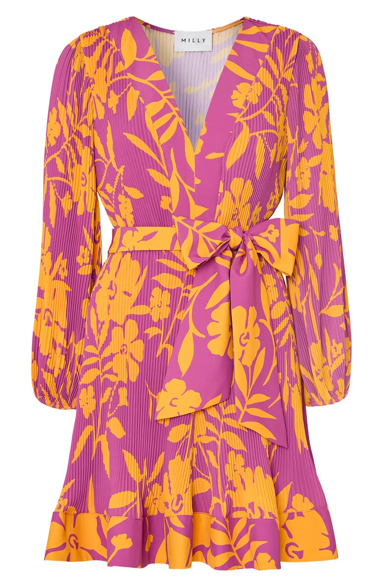 Milly Liv Marigold Print Long Sleeve Tie Waist Dress, Alternate, color,