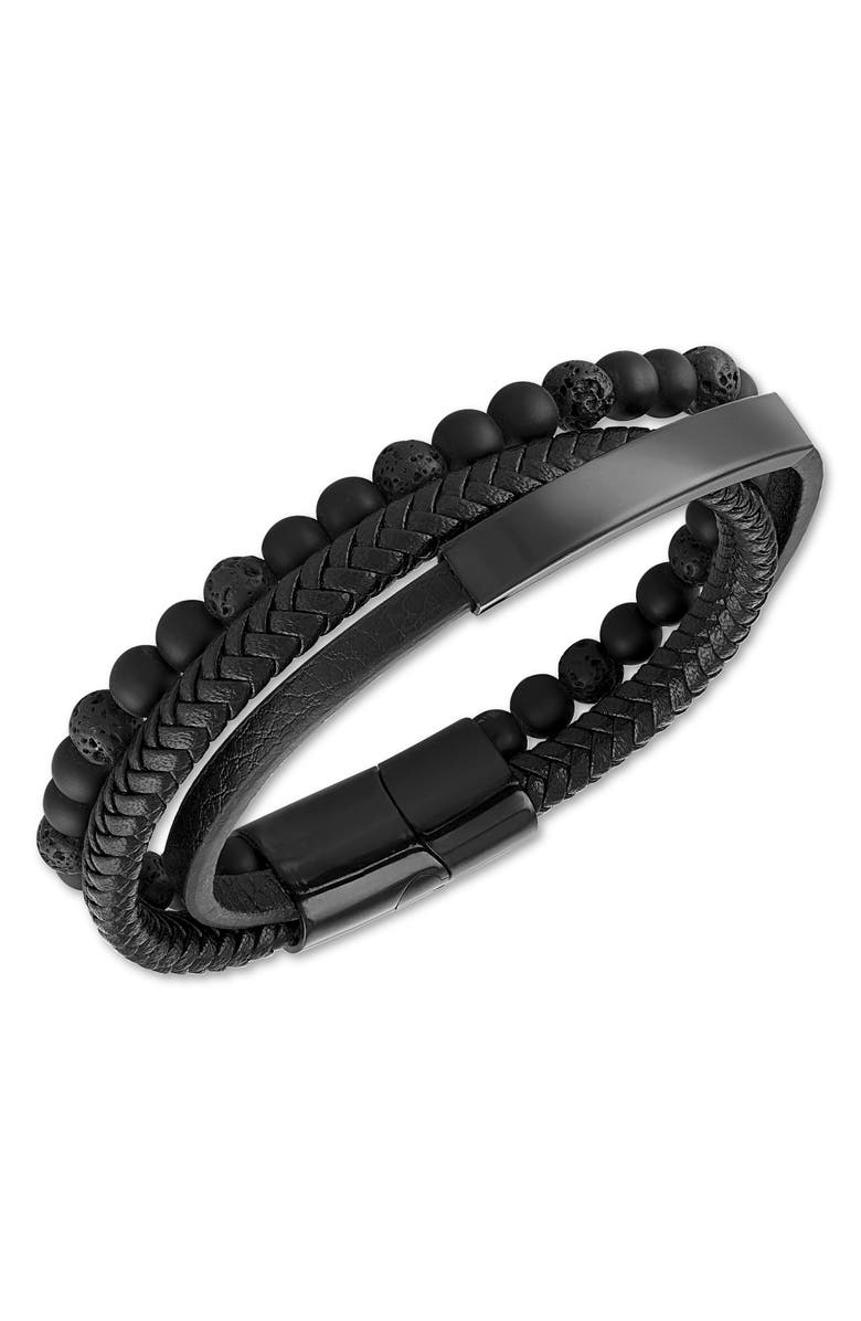 Esquire Men's Onyx Beaded Braided Leather Bracelet, Alternate, color, 