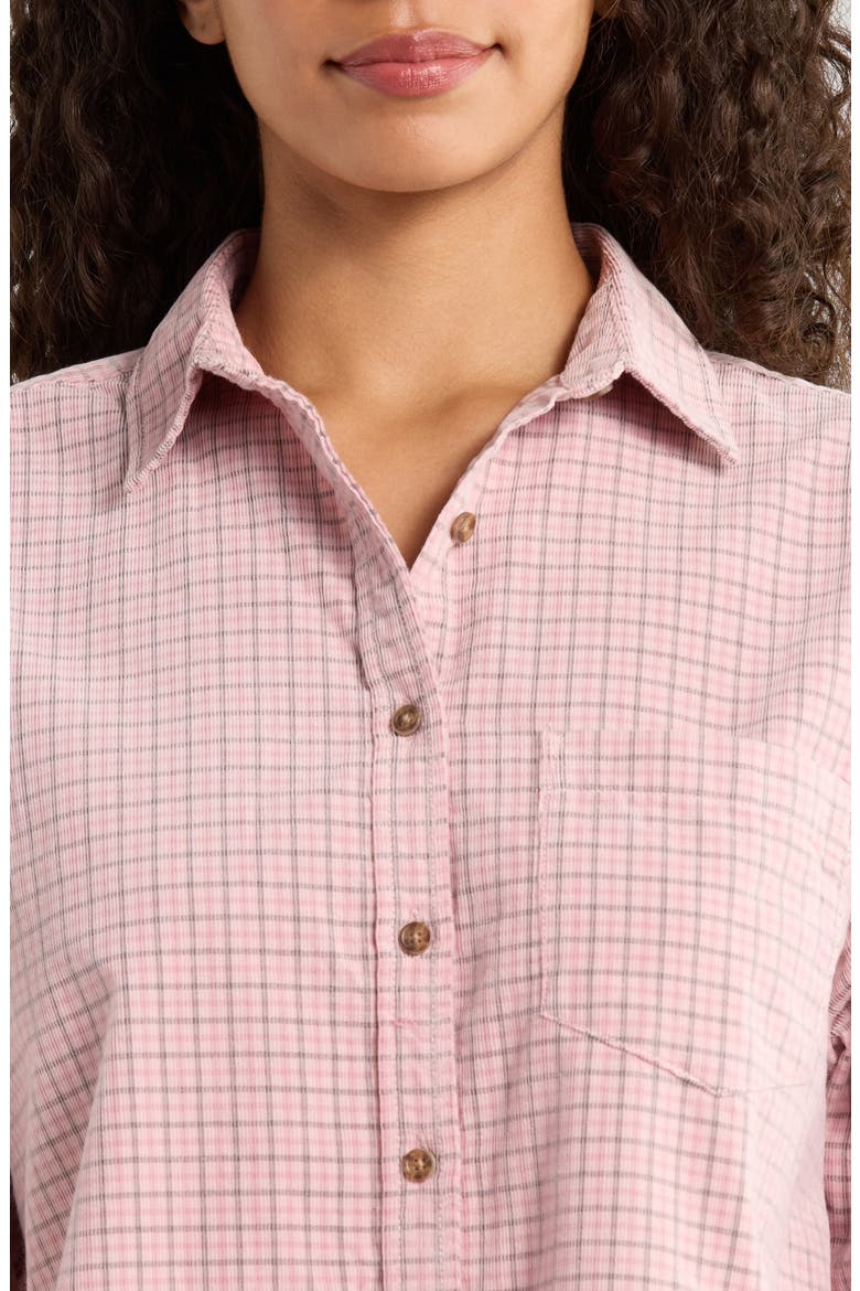 Tattersall Cotton Corduroy Crop Button-Up Shirt, Alternate, color, MAUVE TATTERSALL