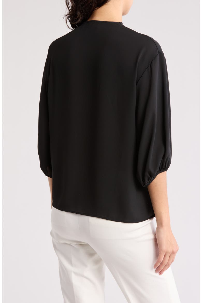 Scarf Detail Three-Quarter Sleeve Top, Alternate, color, BLACK