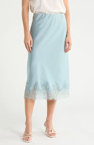 Renee C Lace Hem Satin Midi Skirt