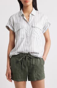 beachlunchlounge Kaiana Stripe Short Sleeve Button-Up Shirt