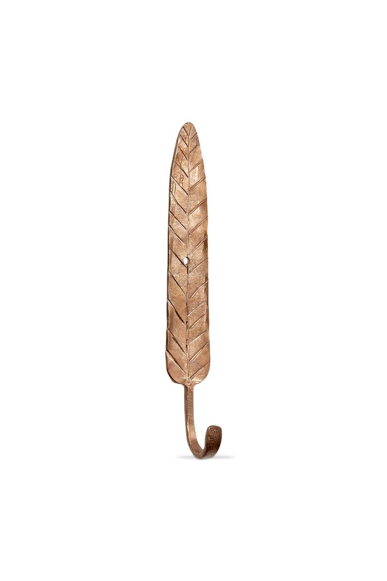 Chic Handcrafted Leaf Design Forged Iron Wall Hook Decor, Main, color, Brown