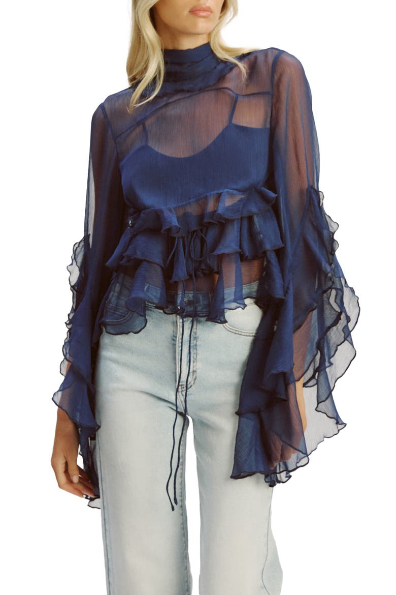 Anyssa Ruffle Tie Back Top, Main, color, NAVY