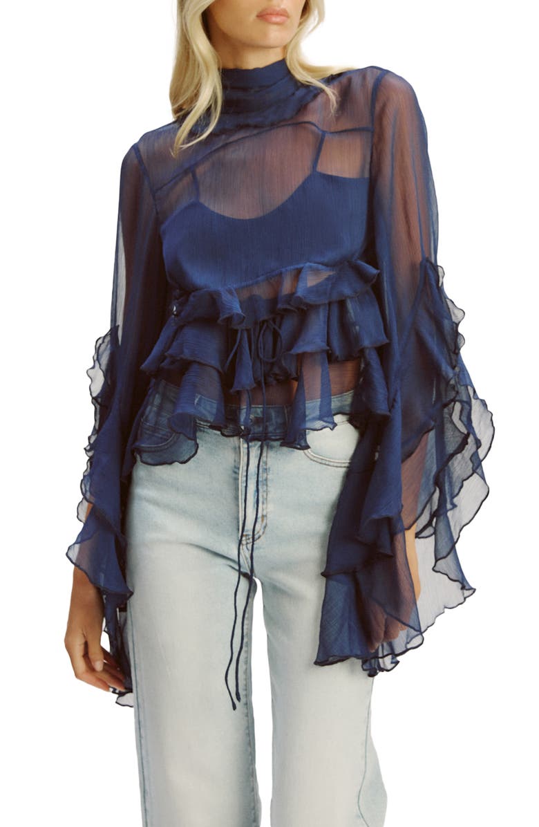 Bardot Anyssa Ruffle Tie Back Top, Main, color, 