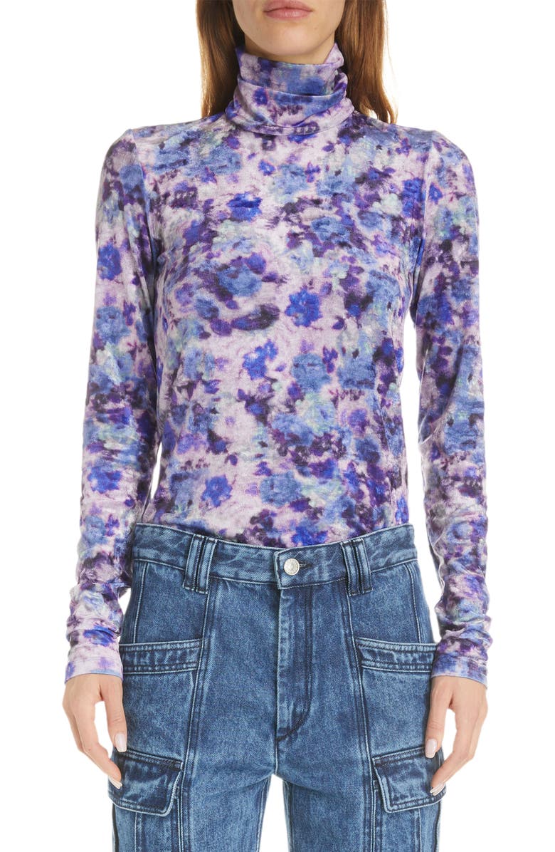 Isabel Marant Giloyela Floral Crushed Velvet Turtleneck, Main, color,