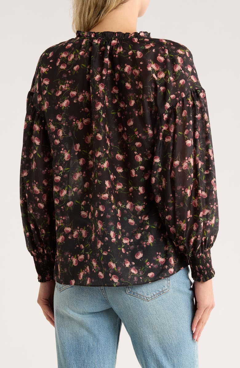 Alice + Olivia Julius Floral Long Sleeve Cotton & Silk Top, Alternate, color, Fleur Frills