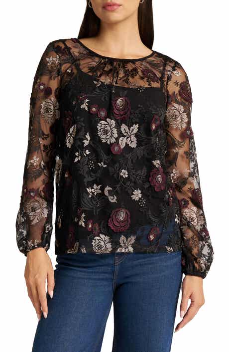 Embroidered Mesh Top with Camisole