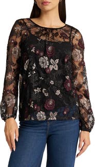 matty m. Embroidered Mesh Top with Camisole