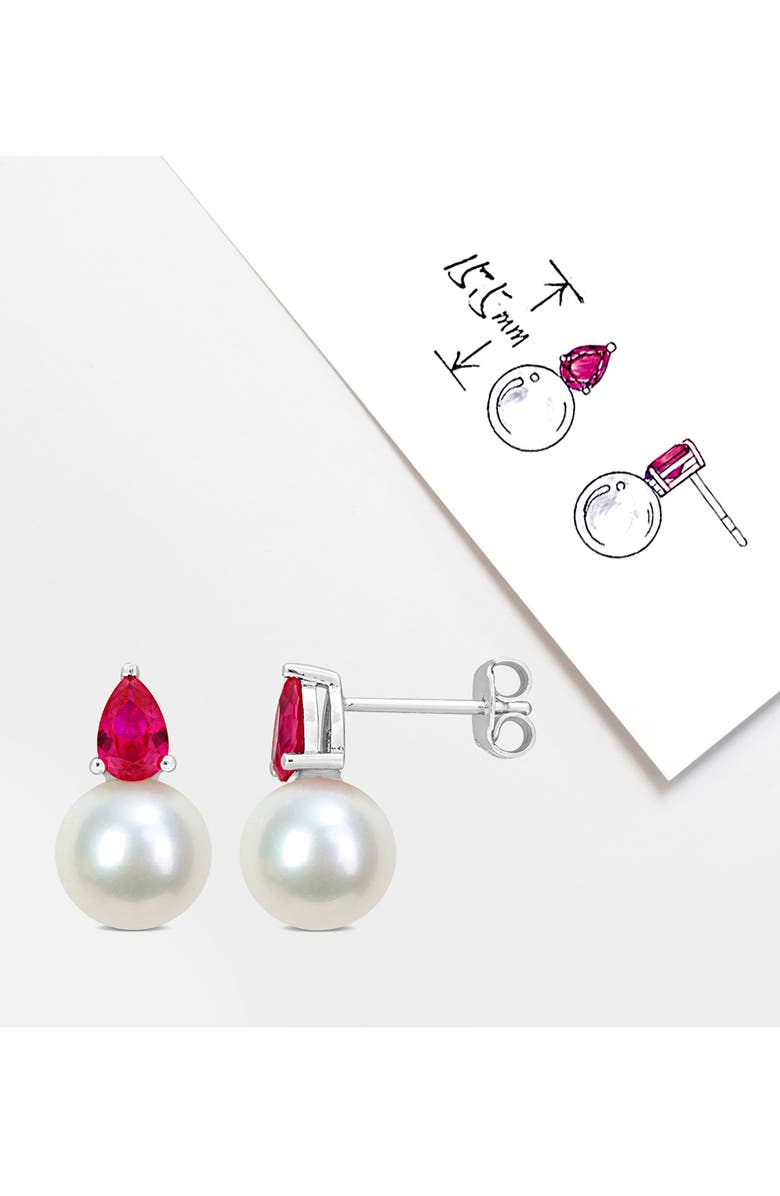 DELMAR Lab Created Ruby & Freshwater Pearl Stud Earrings, Alternate, color, Red