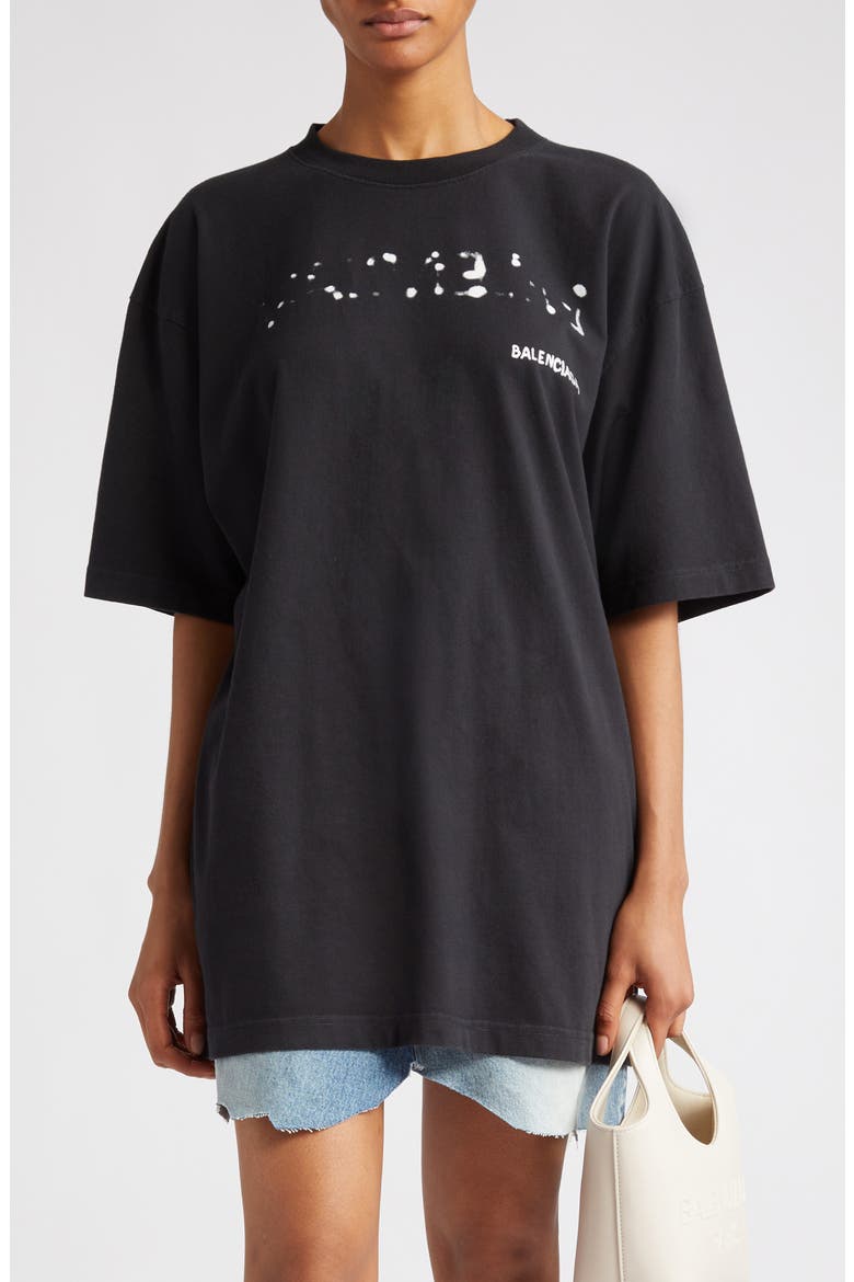Hand Drawn Logo Oversize Cotton Graphic T-Shirt, Main, color, BLACK/ WHITE