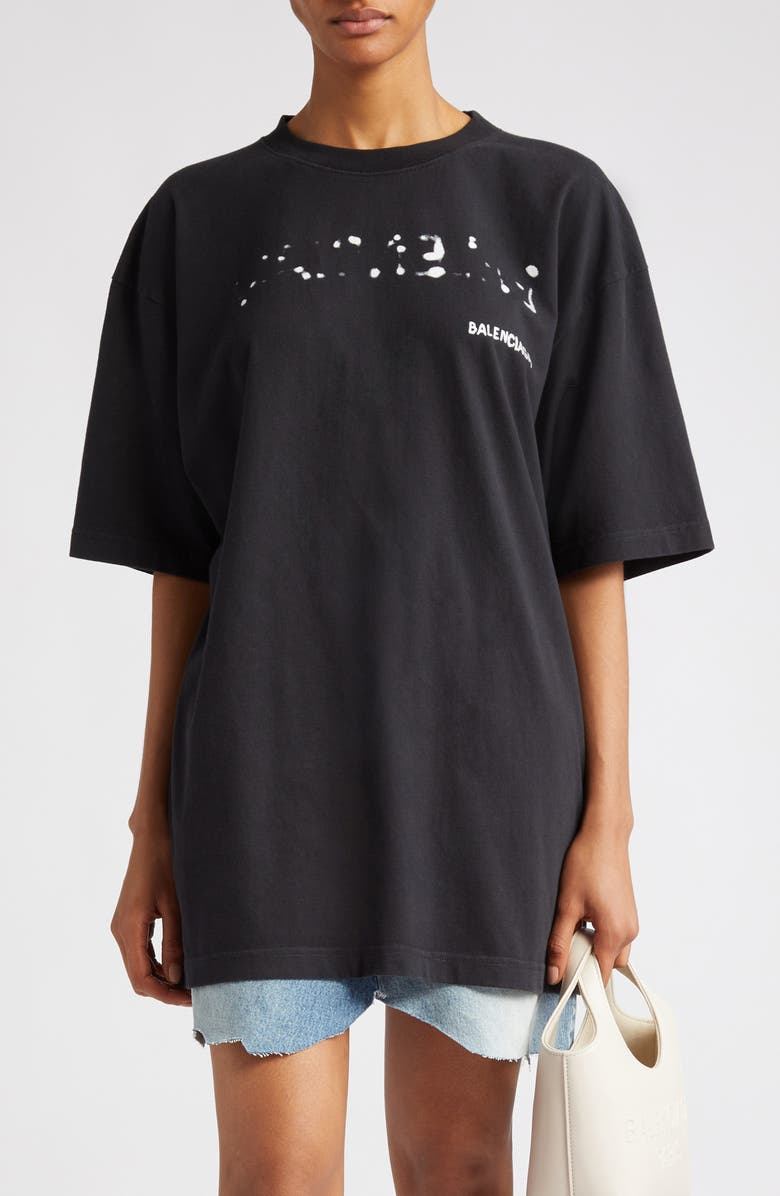Balenciaga Hand Drawn Logo Oversize Cotton Graphic T-Shirt, Main, color,