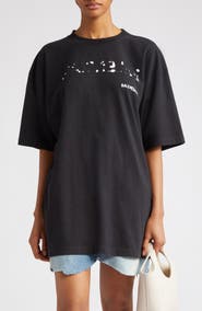 Balenciaga Hand Drawn Logo Oversize Cotton Graphic T-Shirt