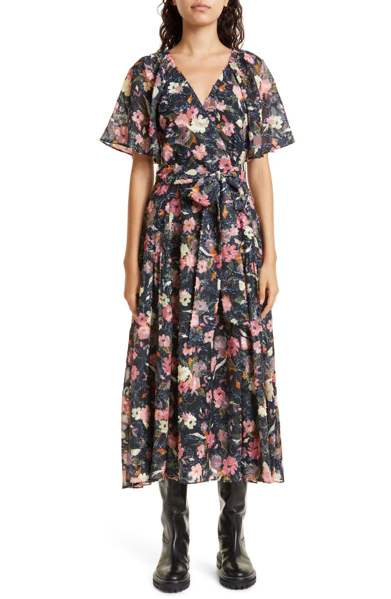 Tanya Taylor Bria Floral Silk Blend Wrap Dress, Main, color,