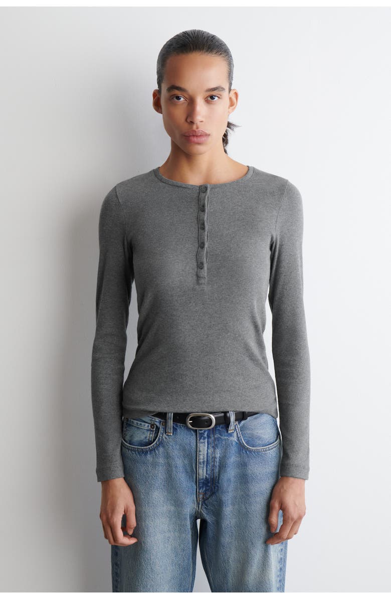 COS Long-Sleeved Henley Top, Main, color, Gray Mélange