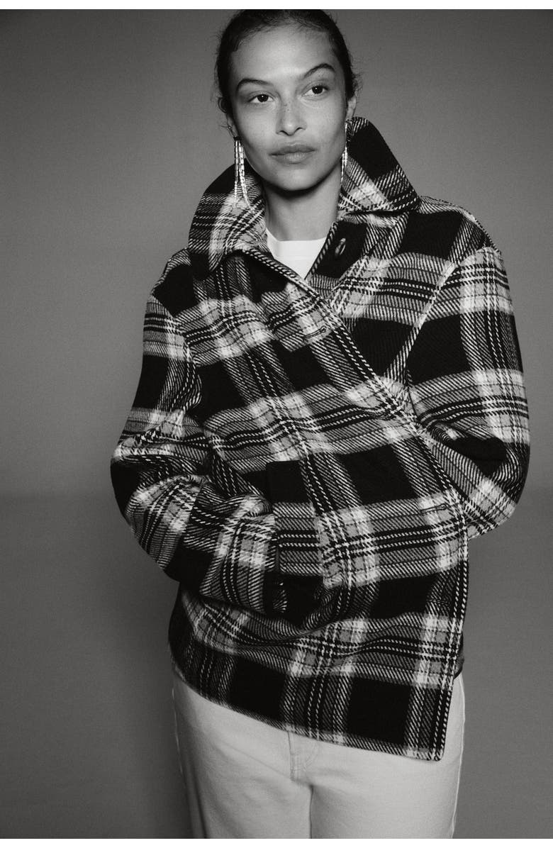 H&M Oversized Coat, Alternate, color, Black/Plaid