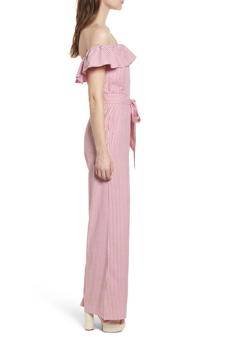 Grenoble Off The Shoulder Jumpsuit, Alternate, color, RED STRIPE