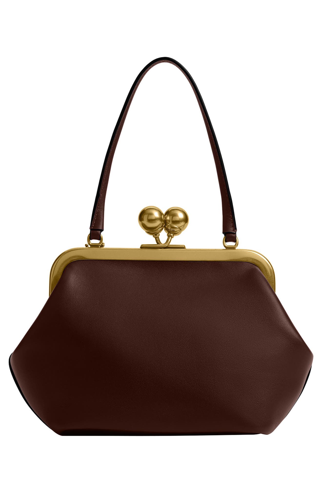 COACH Kisslock Frame Leather Bag, Alternate, color, B4/Maple