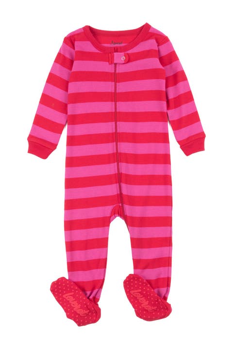 Red and Pink Stripes Footed Sleeper Pajama