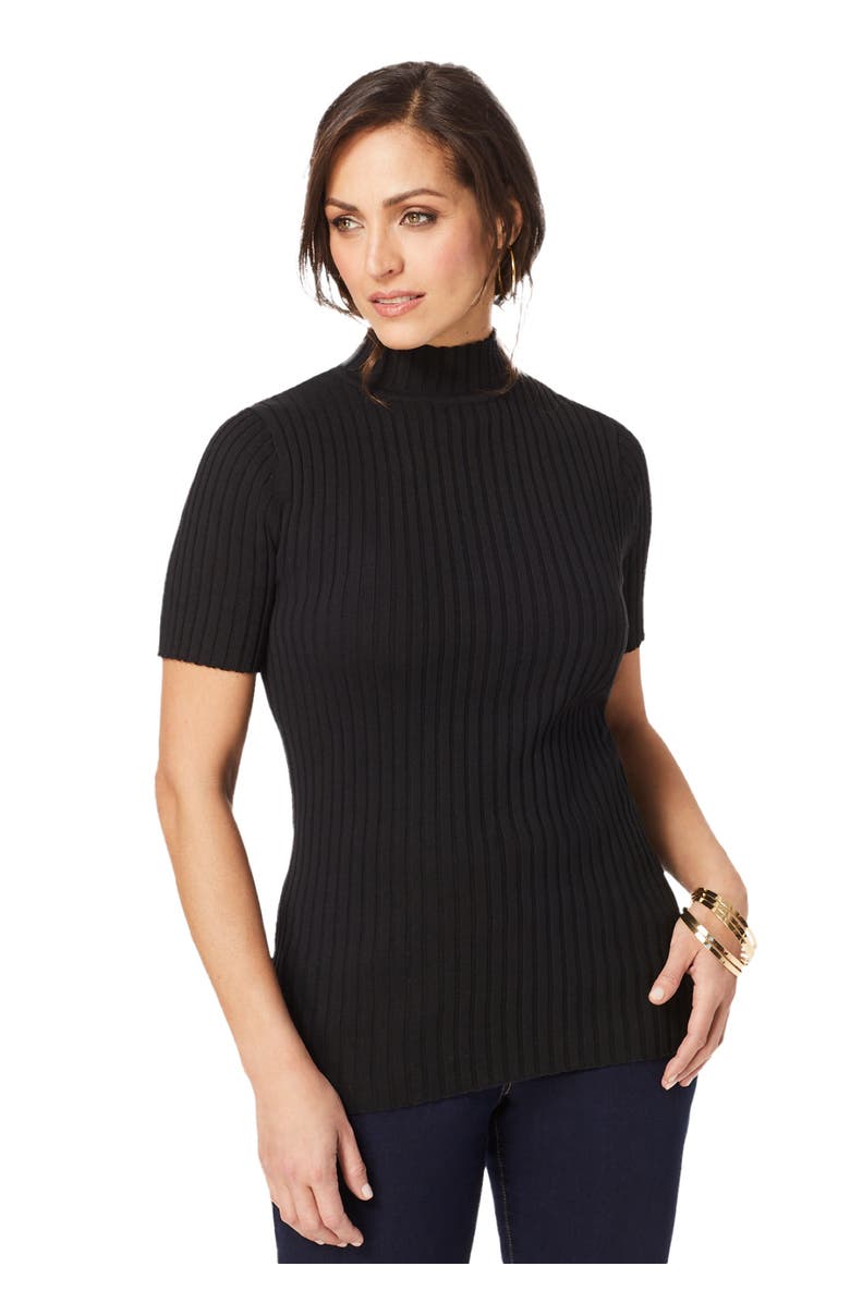Jessica London Rib Mockneck Sweater, Main, color, Black