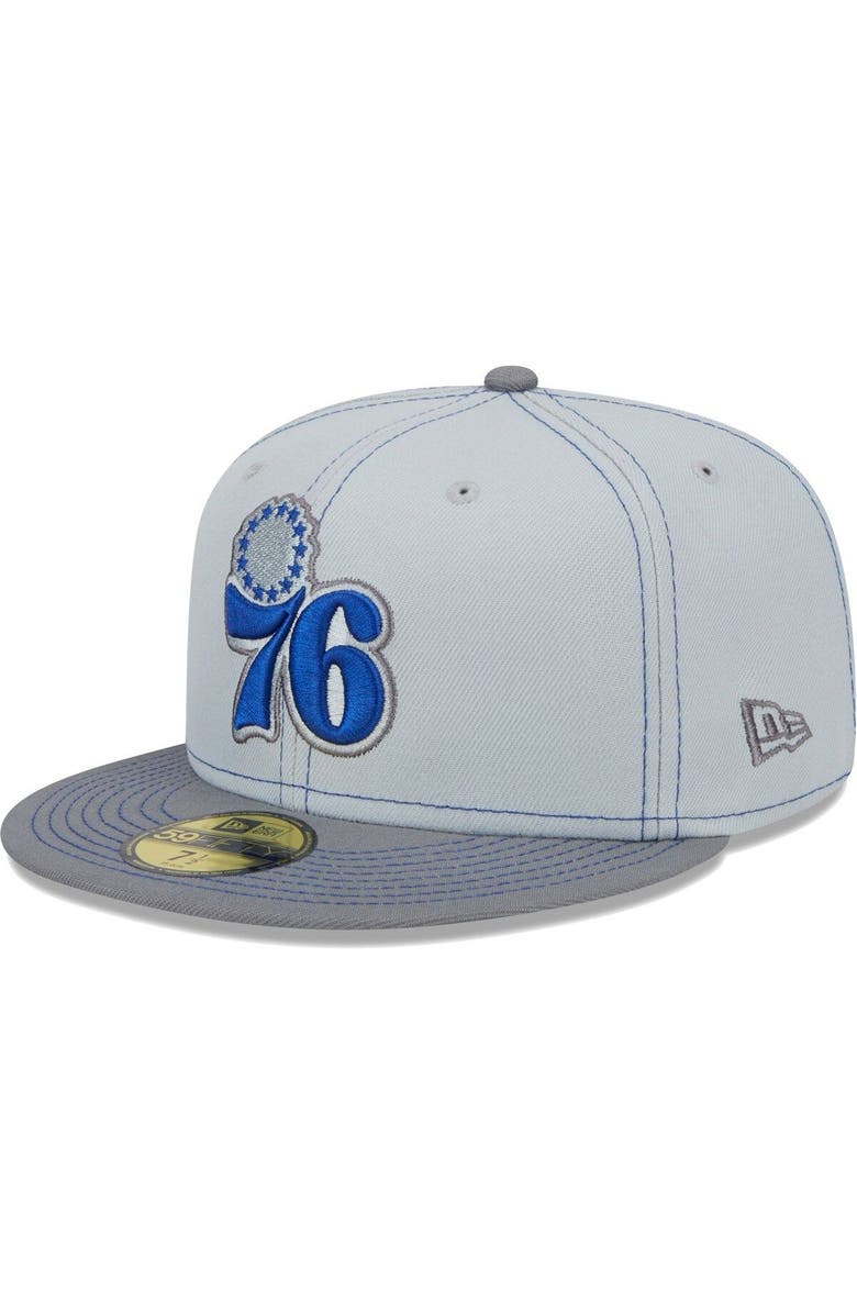 New Era Men's New Era Gray Philadelphia 76ers Color Pop 59FIFTY Fitted Hat, Alternate, color,