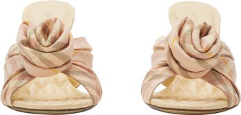 サンダル・ミュール Burberry Lf Mews Rose 90 Chk ミューズ ローズ ストレッチ リネンブレンド チェック ミュール