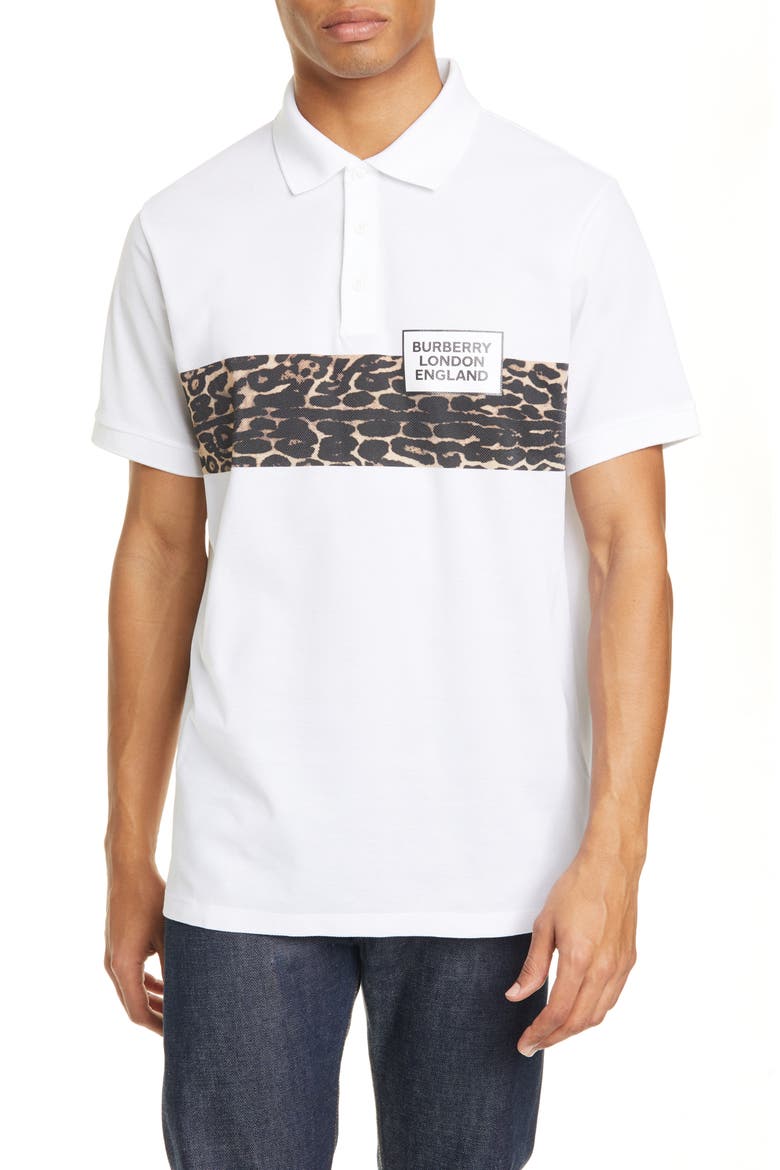 Somerville Leopard Stripe Short Sleeve Piqué Polo, Main, color, WHITE