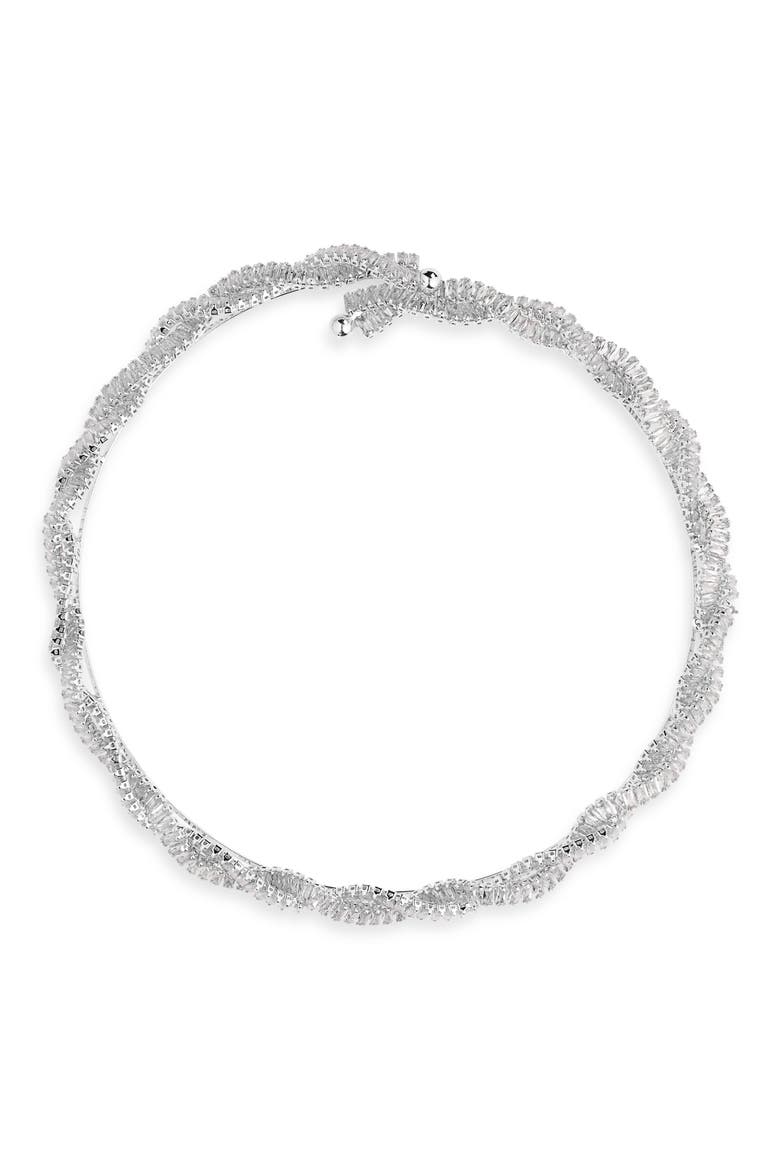 Cubic Zirconia Twisted Choker Necklace, Main, color, SILVER CZ