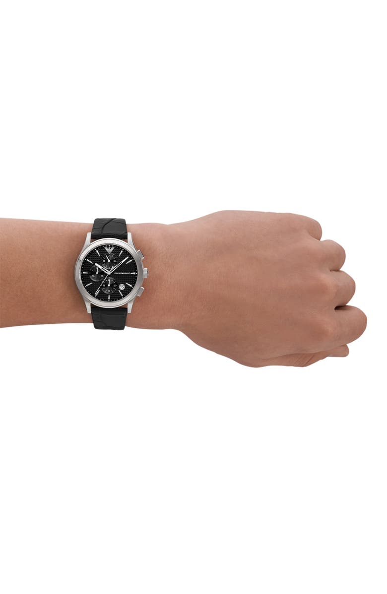 Emporio Armani Chronograph Leather Strap Watch, 42mm, Alternate, color, Silver