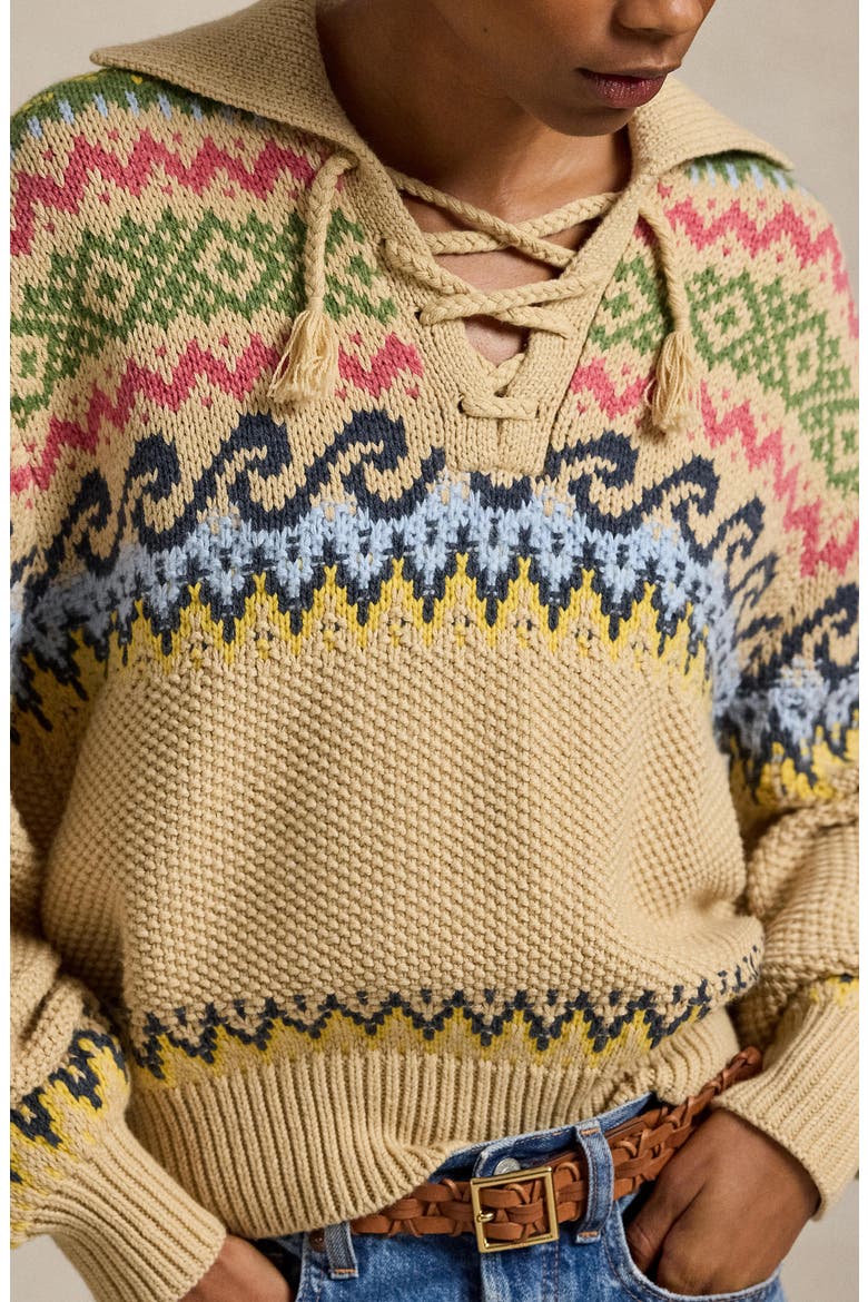 Fair Isle Cotton & Wool Blend Sweater, Alternate, color, TAN MULTI