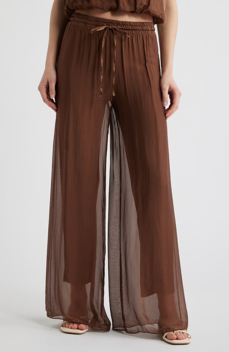 DELUC Strada Wide Leg Drawstring Pants, Main, color, Chocolate