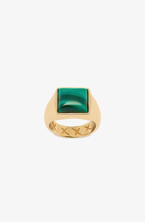 Malachite Pinki Rng In Gold