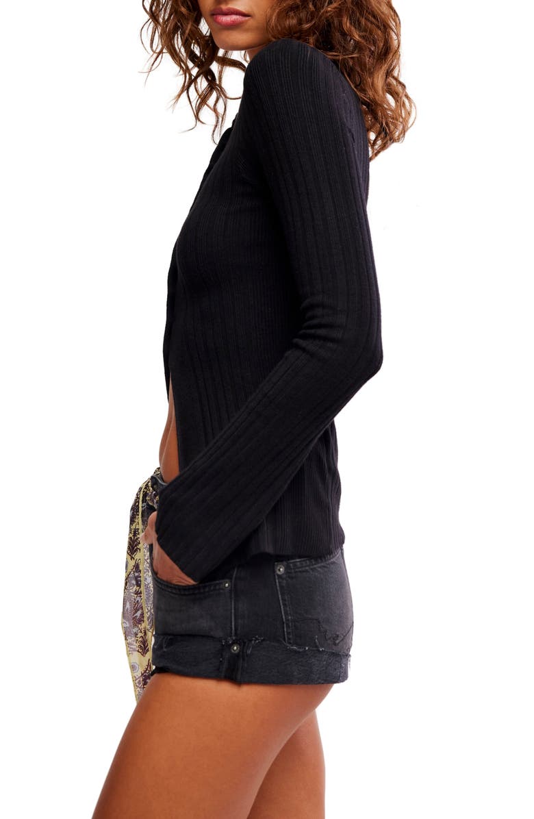 Free People East Side Rib Cardigan, Alternate, color, Black