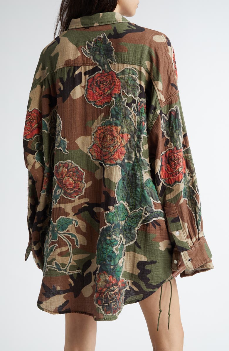 R13 Drop Neck Floral Patch Camouflage Print Button-Up Shirt, Alternate, color, 