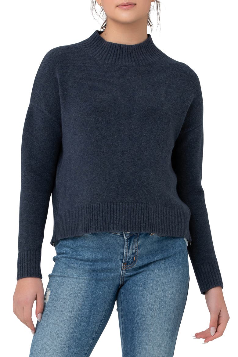 Jade Crop Nursing Sweater, Main, color, DENIM MARL