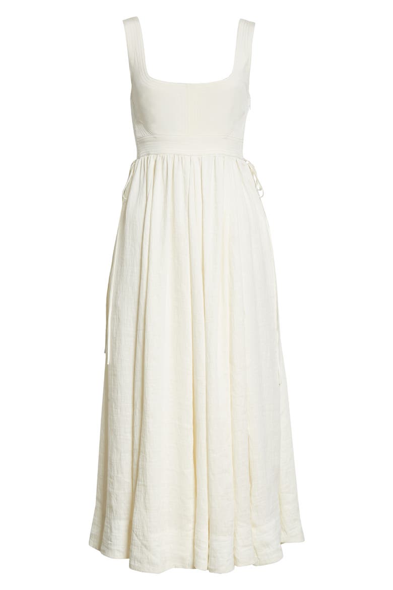 Smocked Sleeveless Silk & Linen Maxi Dress, Alternate, color, IVORY
