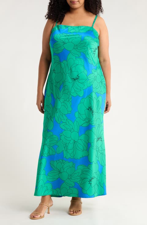 Morgany Floral Stretch Satin Maxi Dress (Plus)