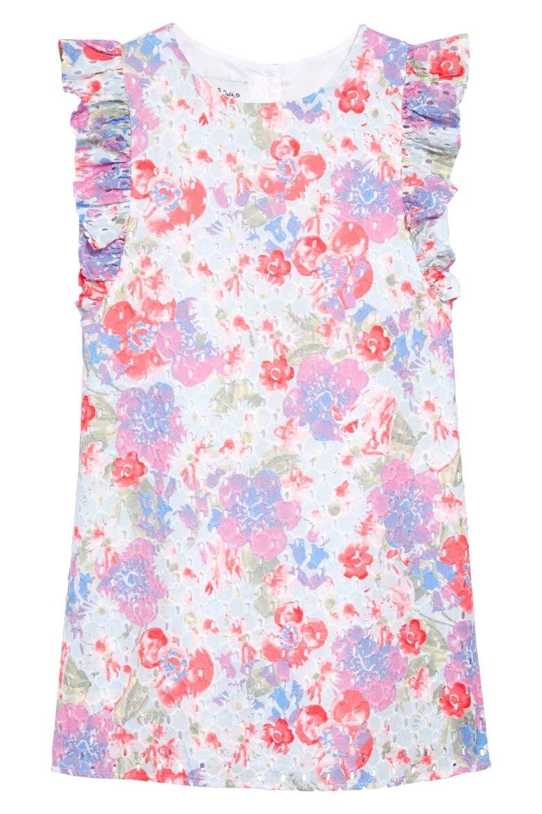 Floral Print Eyelet Shift Dress, Main, color, PEACH