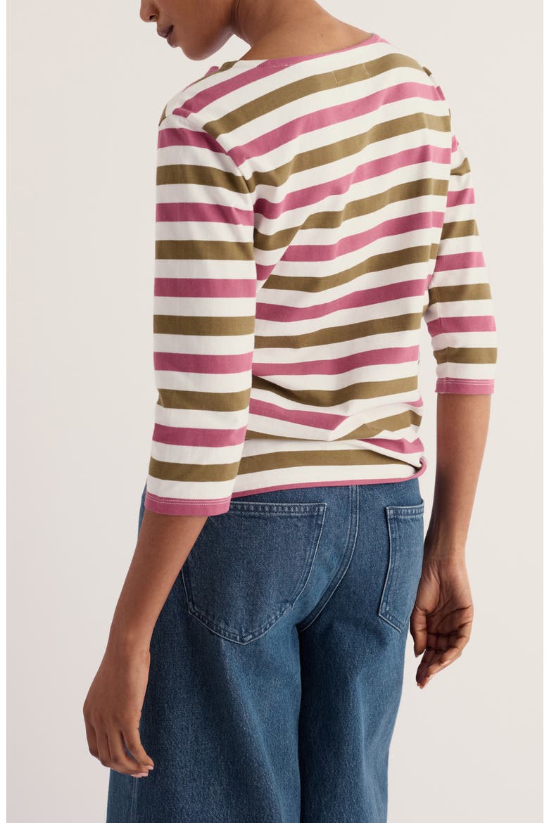 Sailor Stripe Three Quarter Sleeve Organic Cotton T-Shirt, Alternate, color, DUET SCALLION ROSA
