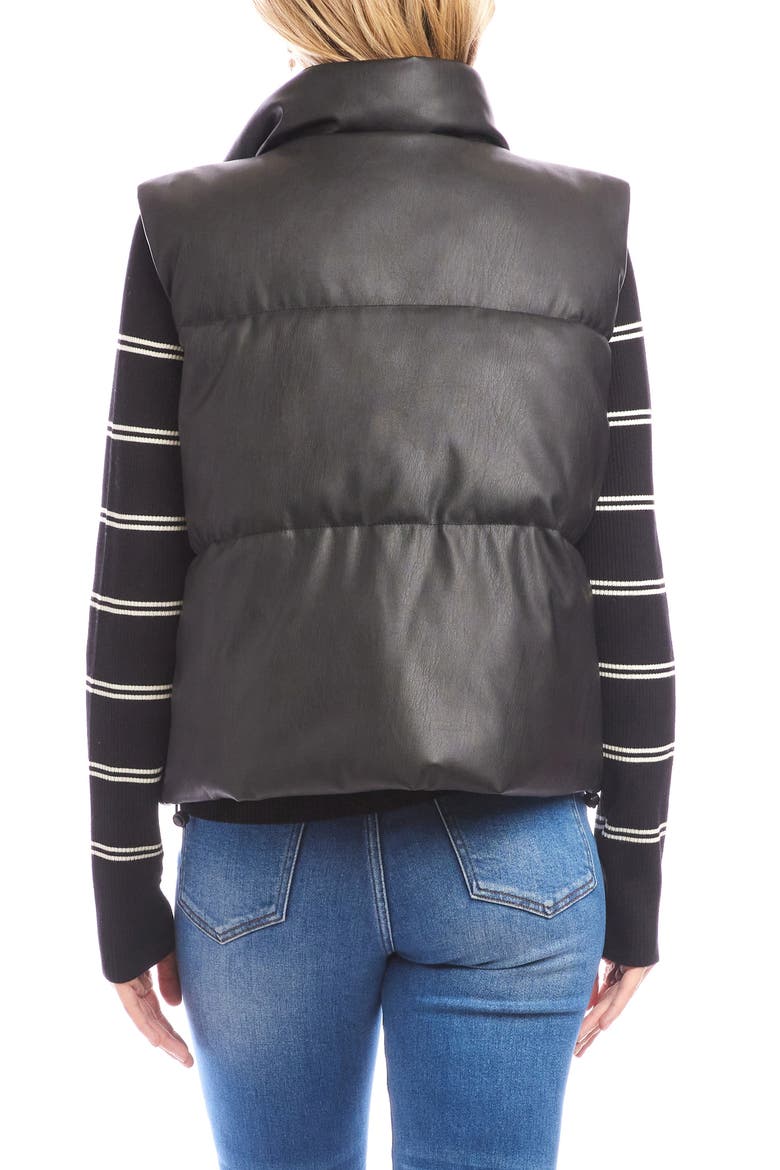 Quilted Faux Leather Puffer Vest, Alternate, color, BLACK