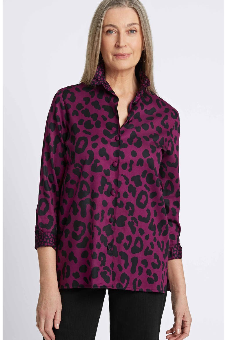 Carolina Animal Print Cotton Sateen Button-Up Shirt, Alternate, color, PLUM/ BLACK