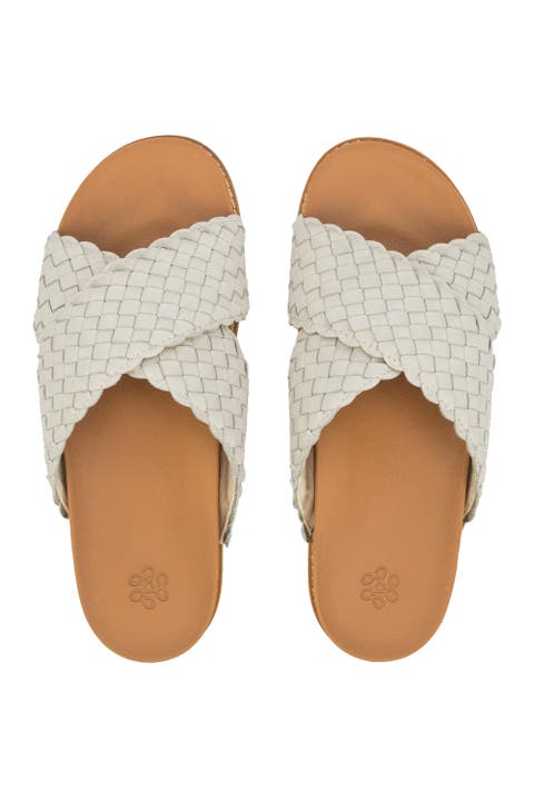 Penelope Leather Woven Slip On Sandal