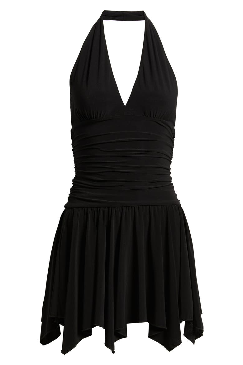 Ruched Halter Dress, Alternate, color, BLACK
