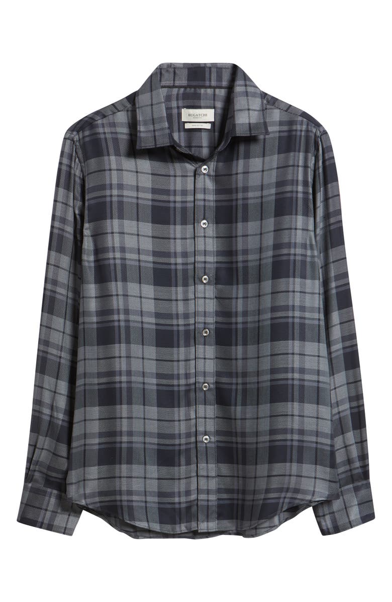 Bugatchi Julian Shaped Fit Plaid Cotton Twill Button-Up Shirt, Alternate, color, Anthracite