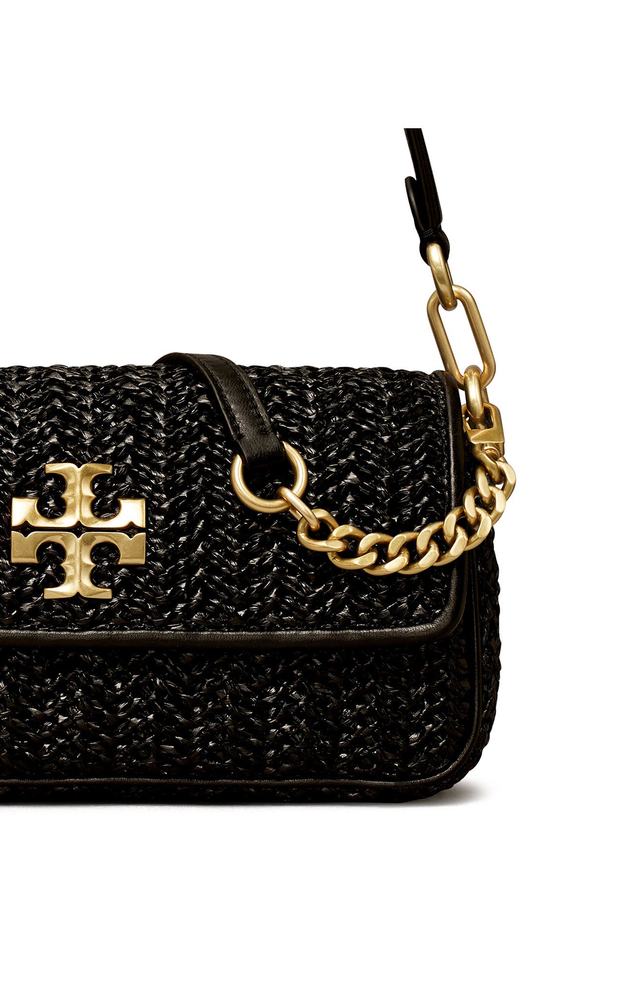 Tory Burch Small Kira Chevron Lacquered Raffia Flap Shoulder Bag, Alternate, color, 