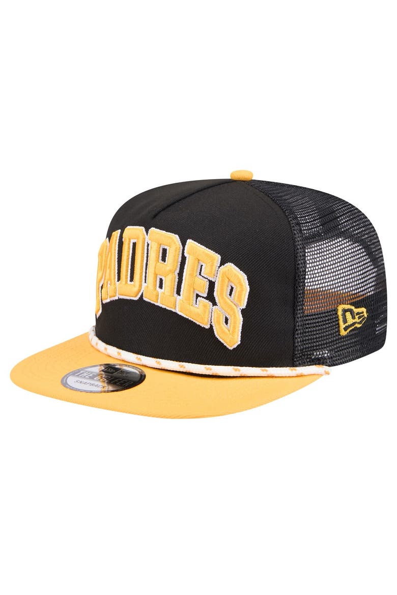 Men's New Era Black San Diego Padres Throwback Meshback Golfer Hat, Main, color, Black